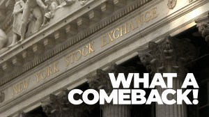 The stock market surged back to green territory in the final trading hours Monday after brutal losses in the Dow and S&P 500.