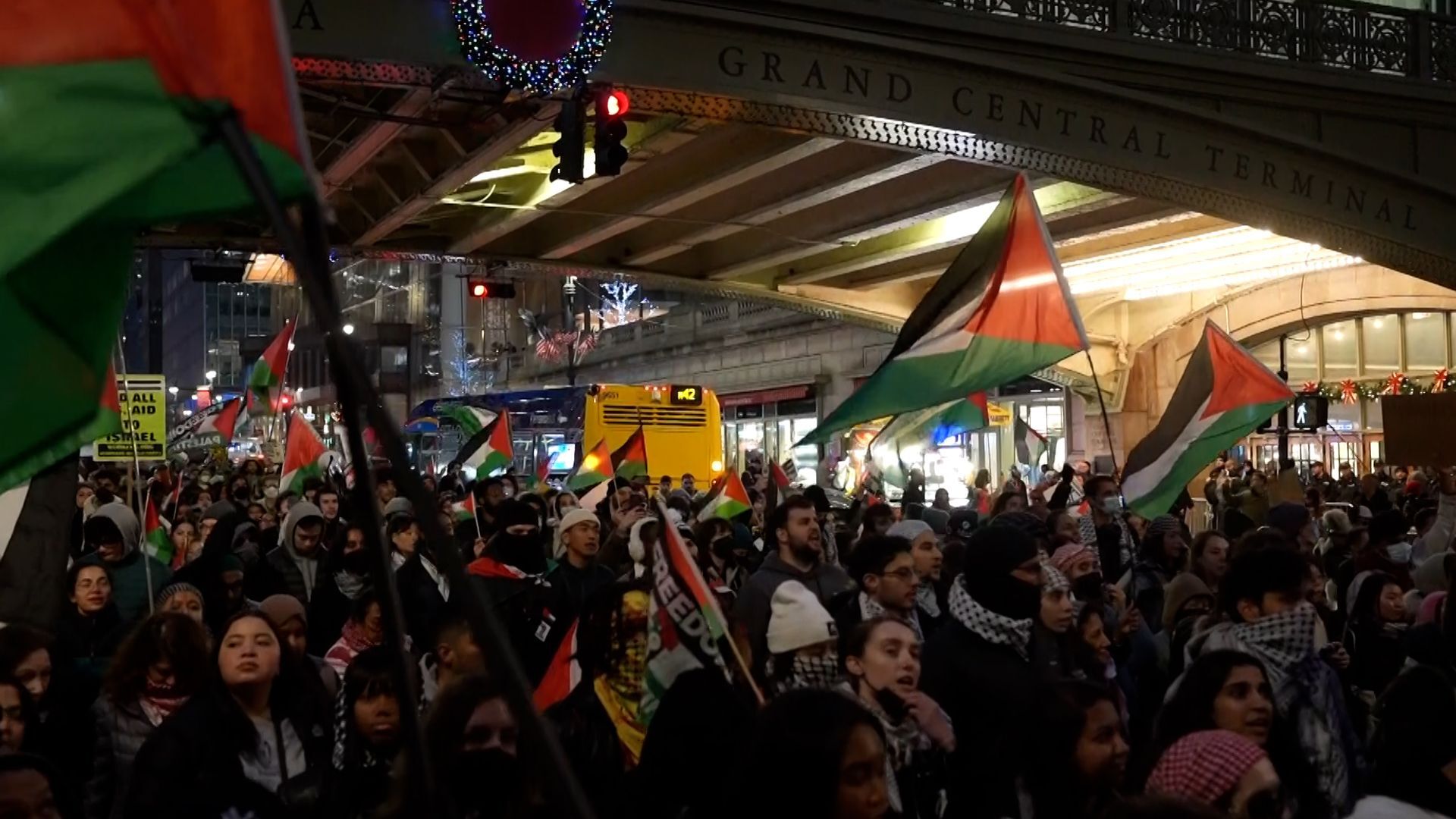 Pro-Palestinian protesters gathered outside Biden top officials' homes and in New York City in an effort to "cancel Christmas."