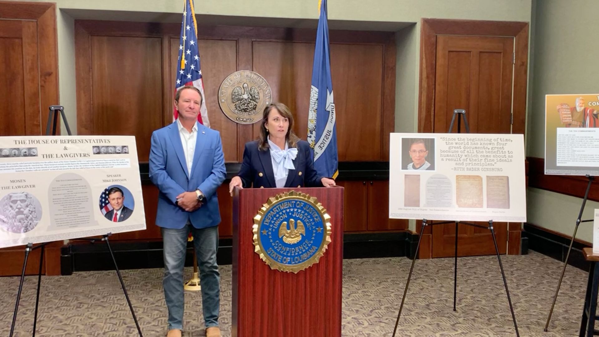 Louisiana's governor and attorney general unveiled potential options for Ten Commandments posters in public schools.