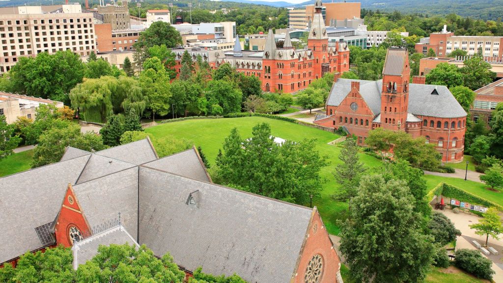 Pro-Palestine activists vandalized Day Hall at Cornell University, writing messages and breaking front door glass on the first day of school.