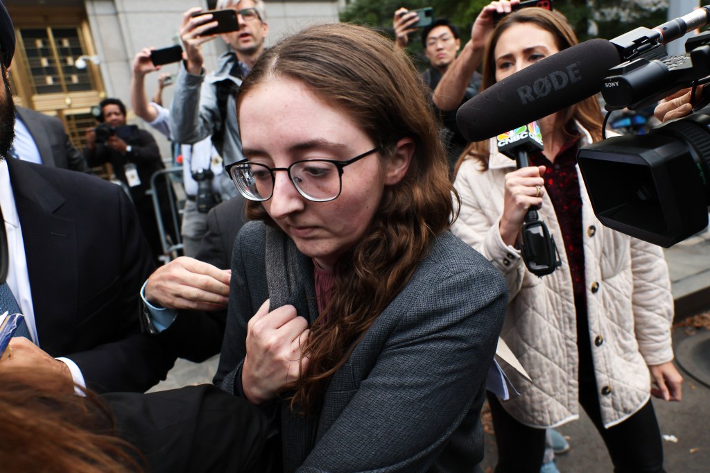 NEW YORK, NEW YORK - OCTOBER 10: Caroline Ellison, former chief executive officer of Alameda Research LLC, leaves Manhattan Federal Court after testifying during the trial of FTX CEO Sam Bankman-Fried, on October 10, 2023 in New York City. Bankman-Fried has pleaded not guilty to seven counts of fraud and conspiracy in connection with the collapse of the crypto exchange he founded, FTX. (Photo by Michael M. Santiago/Getty Images)