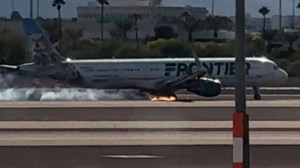 Scary moments were caught on video as a Frontier Airlines plane caught fire while landing at a Las Vegas airport over the weekend. The airline released a statement saying the pilots detected smoke while the plane was in the process of landing Saturday, Oct. 5.