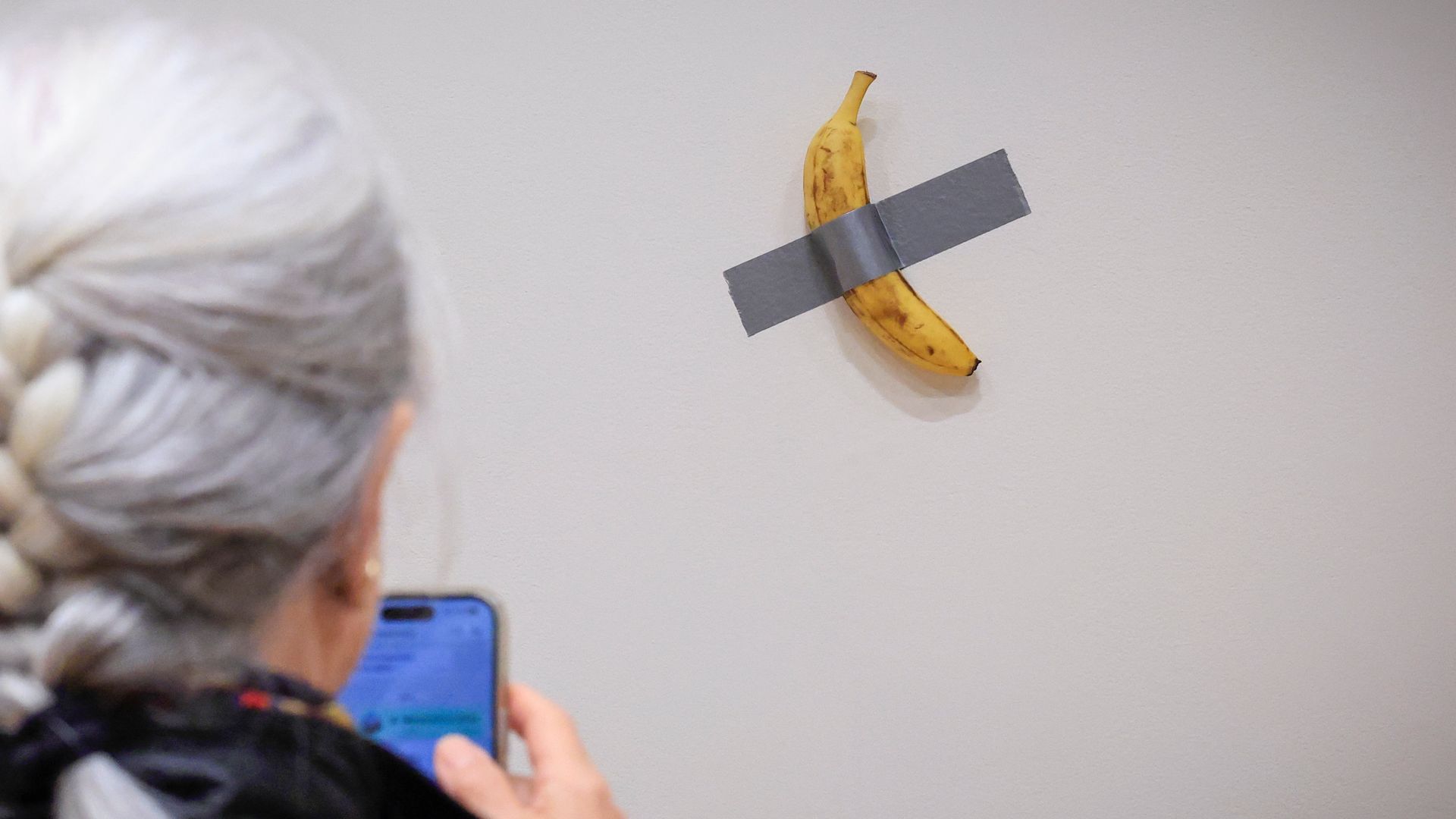 A duct-taped banana sold for .2 million in New York City. It is a work of art by Italian artist Maurizio Cattelan called “Comedian.”