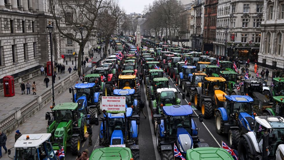 Hundreds of tractors rolled into London as farmers protested changes to inheritance tax under Labour Party on Monday, Feb. 10.