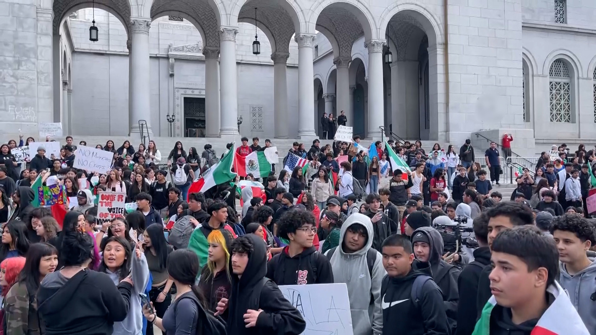 Hundreds of students in Los Angeles protested against the Trump administration’s immigration policies and ICE raids.